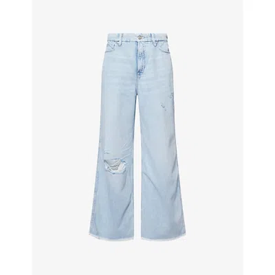 Good American Womens Indigo959 Good Skate Crop Wide-leg Cotton-blend Jeans