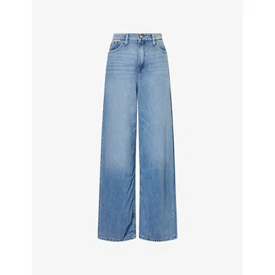 Good American Womens Indigo961 Good Standard Ease Wide-leg Denim-blend Jeans