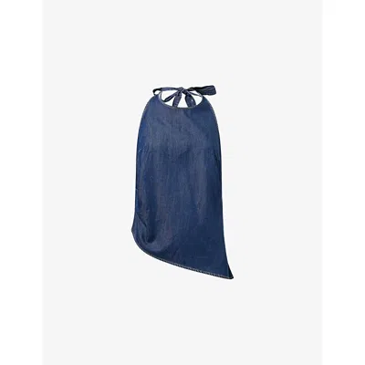 Good American Womens Indigo1187 Halterneck Asymmetric Woven Top In Blue