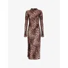 Good American Womens Leopard-print Long-sleeves Stretch-woven Midi Dress Fierce Leopard001 In Fierce Leopard001