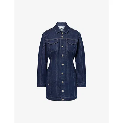 Good American Womens Indigo982 Long-sleeves Slim-fit Stretch-denim Mini Dress In Blue