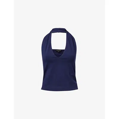 Good American Womens Horizon Ink Slim-fit Halterneck Stretch-cotton Top In Blue