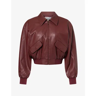 Good American Womens  The Better Than Leather Cropped Bomber Jacket In Burgundy