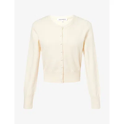 Good American Womens  The Fine Knit Cropped Cardigan In Pearl