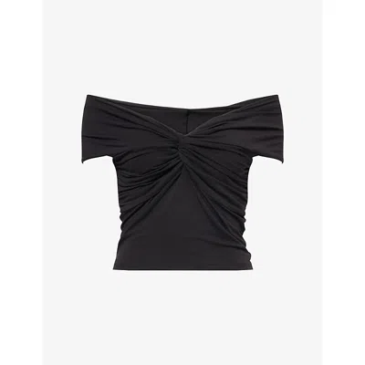 Good American Womens Twisted Crop Stretch-woven Top Black001