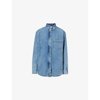 Good American Womens Uniform Curved-hem Denim Shirt Indigo762