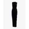 Good American Womens Black001 Velvet Ruched Stretch-woven Midi Dress In Black