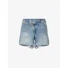 Good American Womens Indigo804 Good Girlfriend Mid-rise Stretch-denim Blend Shorts