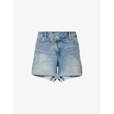 Good American Womens Indigo804 Good Girlfriend Mid-rise Stretch-denim Blend Shorts