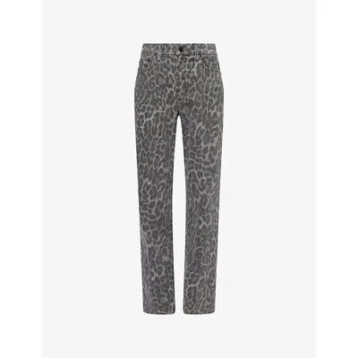 Good American Womens Grey Lucky Leopard Good Icon Straight-leg High-rise Stretch-denim Jeans In Gray