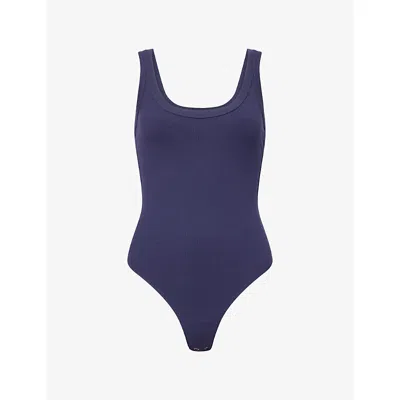 Good American Womens Horizon Ink Scoop-neck Ribbed Stretch-modal Bodysuit In Blue