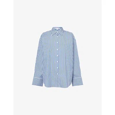 Good American Womens Indigo Stripe Poplin Striped Oversized Cotton-blend Shirt Xs In Multi