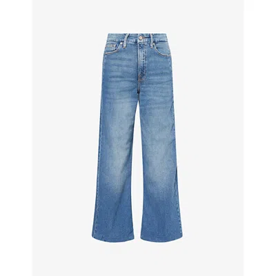 Good American Womens Indigo1005 Good Skate Crop Wide-leg Stretch-denim Blend Jeans In Blue