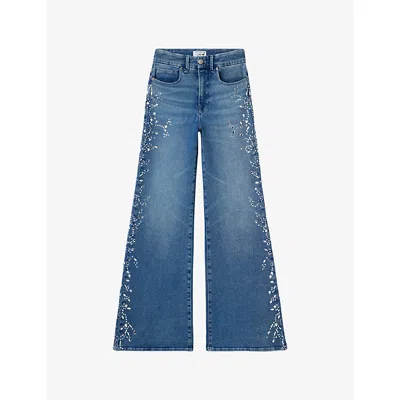 Good American Womens Indigo1089  X Dolly's Joleans By Dolly Parton Crystal-embellished Palazzo Denim  In Blue