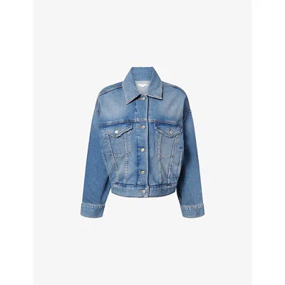 Good American Womens  Faded-wash Cropped Denim Trucker Jacket