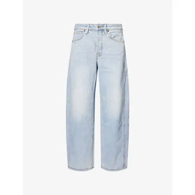Good American Womens Indigo1351 Cropped Barrel-leg Denim Jeans In Blue