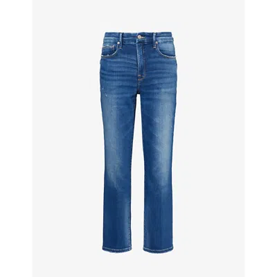 Good American Womens Indigo271 Contrast-stitch Straight-leg High-rise Stretch-recycled Denim Jeans