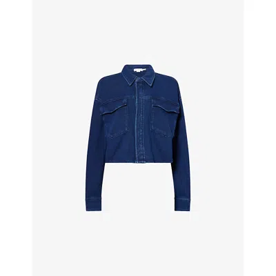 Good American Womens Indigo377 Jeanius Cropped Denim Jacket Xl In Blue