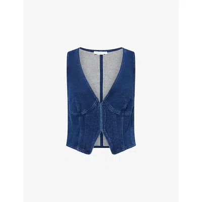 Good American Womens Indigo377 Jeanius Tailored Denim Waistcoat In Blue