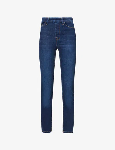 Good American Pull On Straight Faded-wash Straight High-rise Stretch-denim Jeans In Indigo491