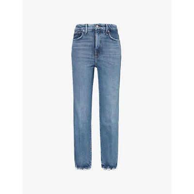Good American Womens Indigo737 Soft Tech Good Curve Straight-leg High-rise Stretch-denim Jeans