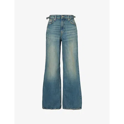 Good American Womens Good Ease Adjustable Tab Wide-leg Mid-rise Stretch-denim Jeans Indigo738