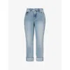 Good American Womens  The Weekender Folded-cuffs Straight-leg High-rise Denim-blend Jeans In Indigo750