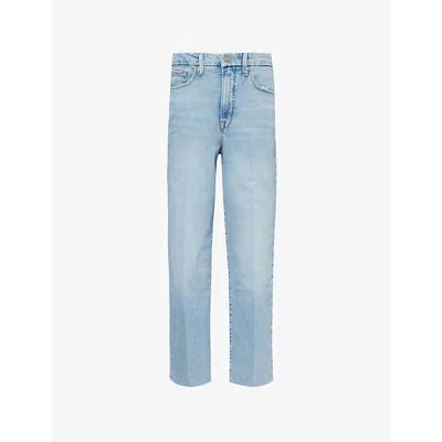 Good American Womens Indigo766 Good Boy Faded-wash Straight-leg High-rise Stretch-denim Blend Jeans