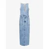Good American Womens Indigo780 Fit For Success V-neck Stretch-denim Blend Maxi Dress In Indigo780