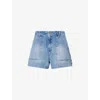 Good American Womens Indigo786 Drawstring Patch-pockets Denim-blend Shorts
