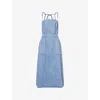 Good American Womens Indigo794 Fit For Success Open-back Denim-blend Midi Dress In Blue