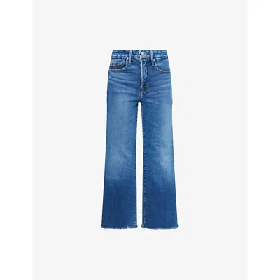 Good American Womens Indigo818 Good Legs Cropped Mini Boot-cut Denim Jeans In Blue
