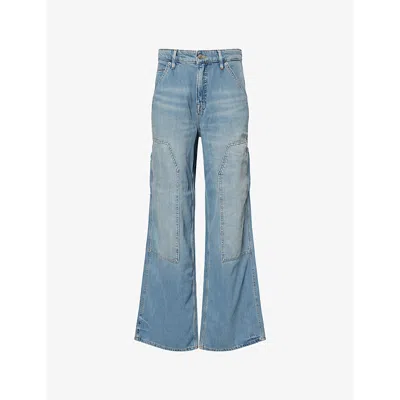 Good American Womens Indigo879 Good Ease Wide-leg Cotton-blend Jeans