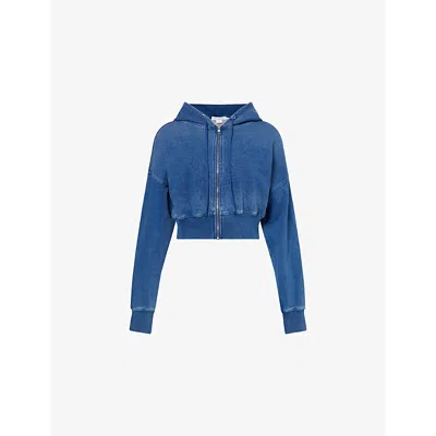 Good American Womens Indigo900 Jeanius Cropped Cotton-jersey Hoody