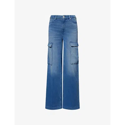 Good American Womens Indigo900 Jeanius Good Skate Cargo Cotton-jersey Stretch Jeans