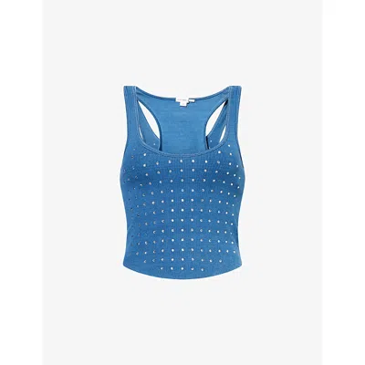 Good American Womens Racerback Crystal-embellished Stretch-cotton Top Indigo900