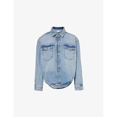 Good American Womens Two-buttoned-pockets Curved-hem Denim-blend Shirt Indigo901