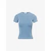 GOOD AMERICAN WOMENS INDIGO376 JEANIUS RIBBED STRETCH-WOVEN T-SHIRT