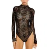Good American Womens Black001 Long-sleeves Mock-neck Lace Bodysuit In Black