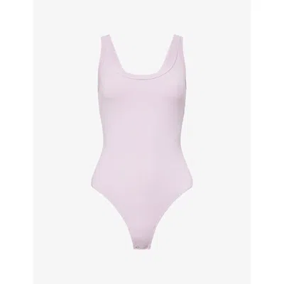 Good American Womens Light Lilac Scoop-neck Ribbed Stretch-modal Bodysuit In White