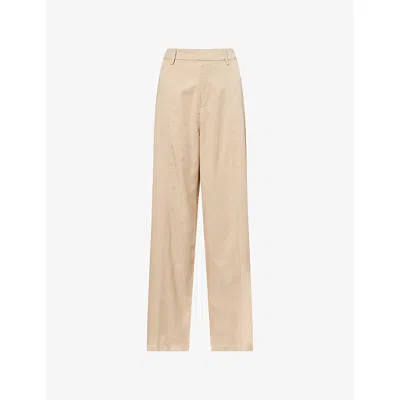 Good American Womens Light Taupe Pleated Wide-leg High-rise Cotton-blend Trousers In Brown