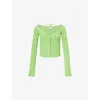 Good American Long-sleeve Off-the-shoulder Stretch Rib Knit Top In Lime005