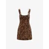 Good American Velvet Mini Dress Mini Lucky Leopard In Brown