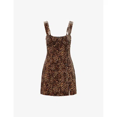 Good American Womens  Velvet Shoulder-straps Stretch-woven Mini Dress In Brown