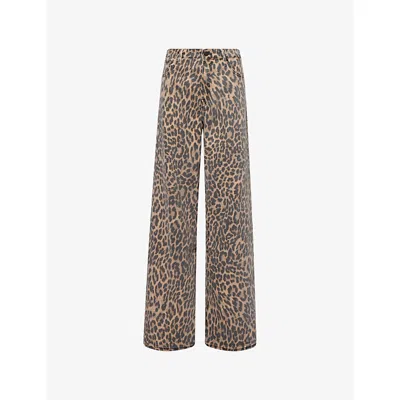Good American Womens Lucky Leopard001 Good Standard Ease Leo Wide-leg Denim Jeans In Brown