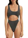 GOOD AMERICAN WOMENS METALLIC CUT-OUT ONE-PIECE SWIMSUIT