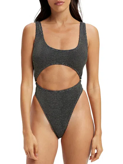 Good American Womens Metallic Cut-out One-piece Swimsuit In Black