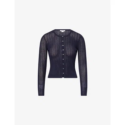 Good American Womens Opne Open-knit Woven Cardigan Midnight Blue