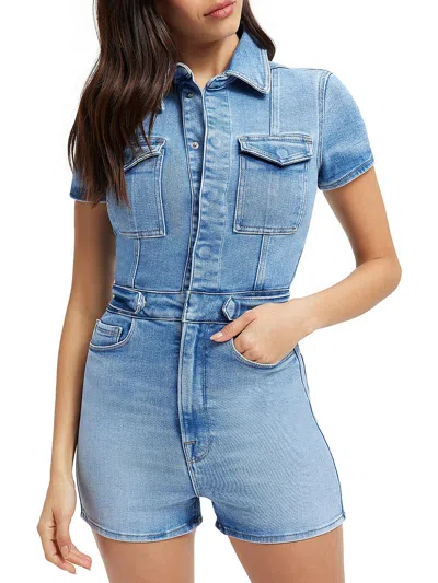 Good American Fit For Success Denim Utility Romper In Blue274