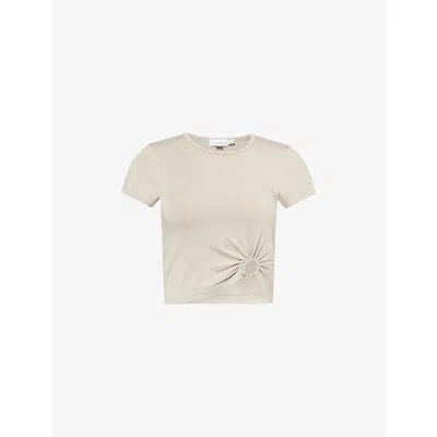 Good American Womens Mushroom006 Ruched Cropped Stretch-woven Top